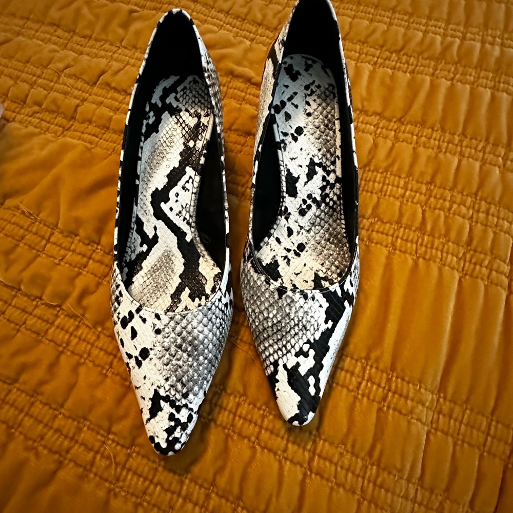 Zara Black and White Snakeskin Heels